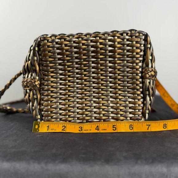Vintage CEM Woven Leather Metallic Bronze Gold Purse | 80's 90s Bucket Style Bag - Picture 14 of 15